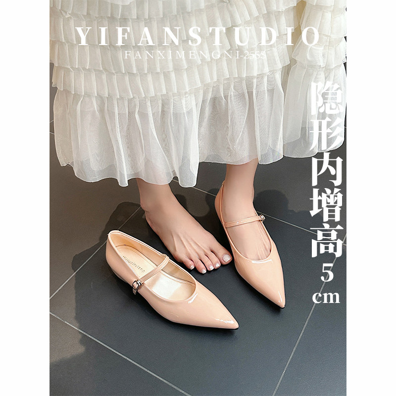 羊皮版~内增高玛丽珍鞋女夏春季一字扣带通勤不累脚尖头浅口单鞋