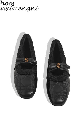 小香风菱格珍珠山茶花浅口单鞋女2026年新款内增高毛毛玛丽珍女鞋