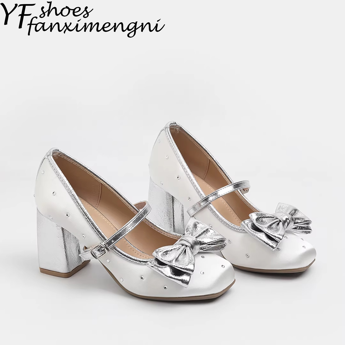 绸缎芭蕾风玛丽珍女鞋2026新款早春水钻蝴蝶结高跟鞋女银色单鞋女,女鞋,玛丽珍鞋,淘宝优惠券,粉丝福利购,淘宝优惠卷
