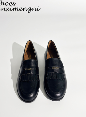 牛皮版~小金币英伦乐福鞋女2025新款学院风软底黑色流苏小皮鞋女