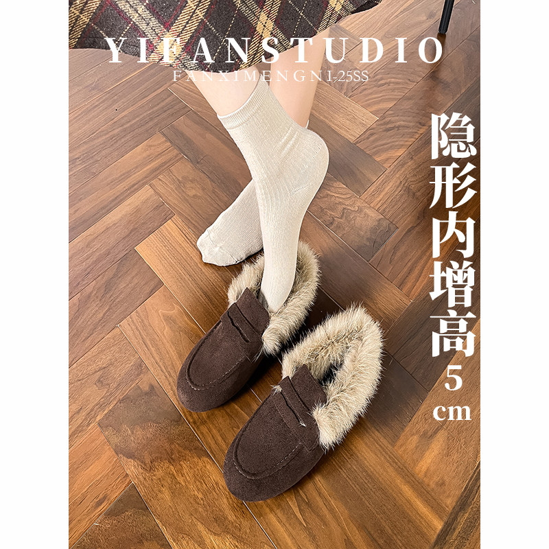 圆头加绒勃肯乐福鞋女秋冬毛毛鞋