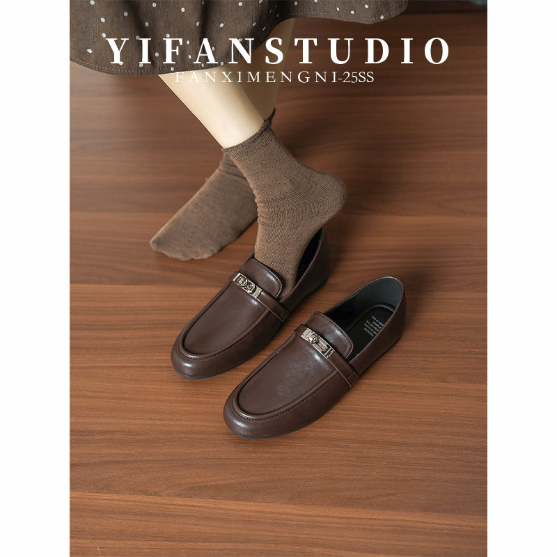 羊皮版~英伦风乐福鞋女平跟一脚蹬通勤百搭小皮鞋休闲不累脚单鞋