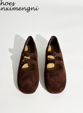 琥珀流光风反绒皮豹纹芭蕾舞玛丽珍平底鞋2025新款法式浅口单鞋女