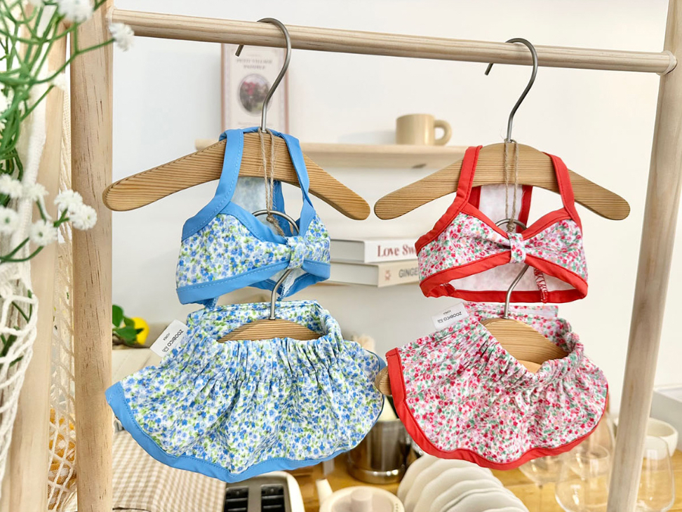 预定 韩国可爱狗狗猫咪碎花吊带比基尼比熊泰迪博美宠物致