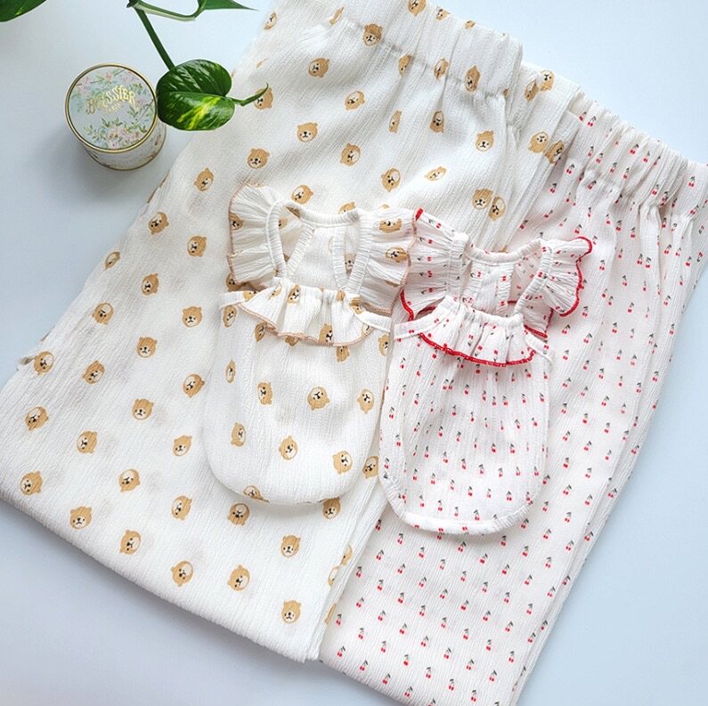 预定 韩国宠物亲子居家服狗狗猫咪条纹飞袖吊带背心雪纺可爱正品