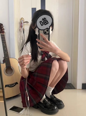 原创玄红格裙套装纯欲jk裙收腰百搭学院风百褶裙2026新款高腰显瘦