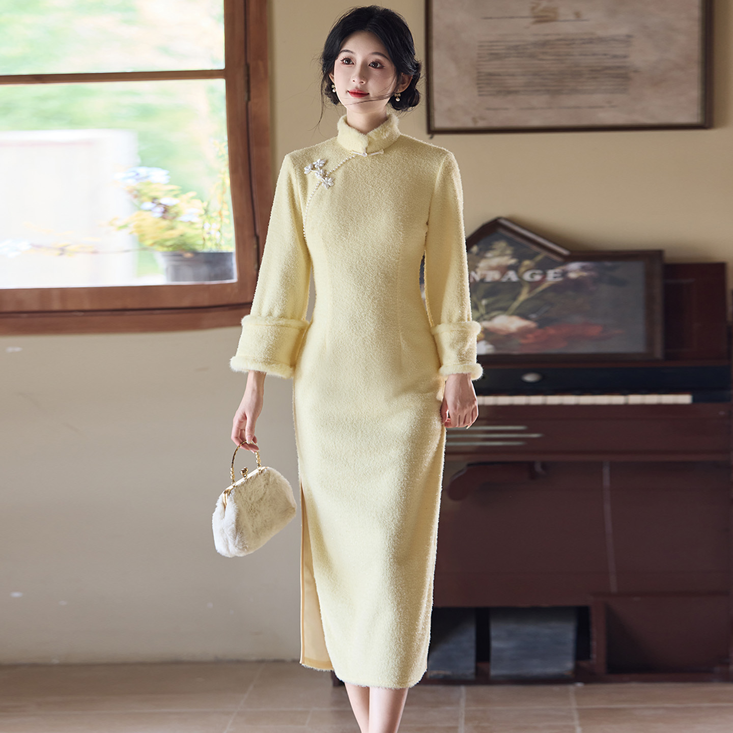 年轻款简约素雅改良旗袍2025秋冬