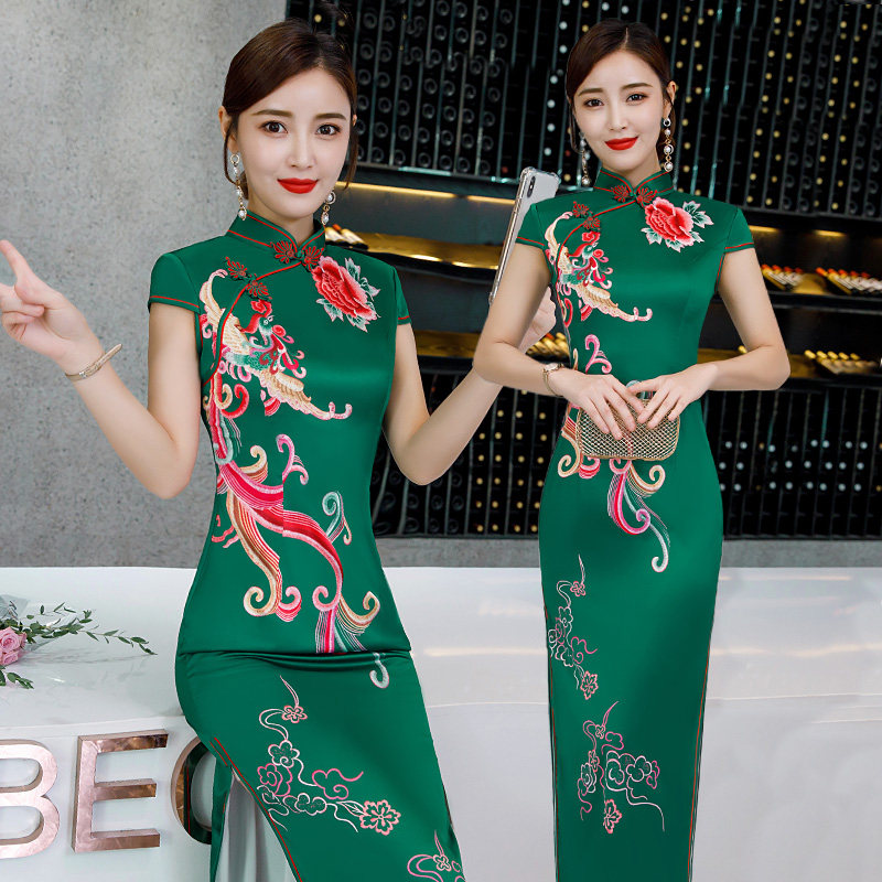 真丝长款旗袍裙夏装2026年新款日常性感年轻妈妈复古中国风晚礼服