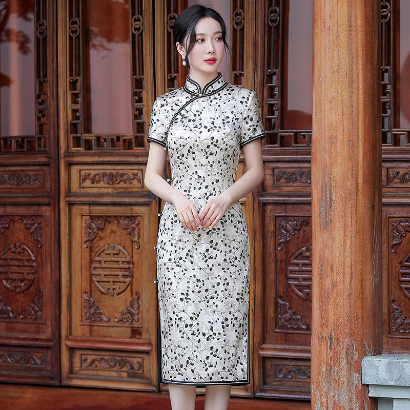 重磅真丝碎花旗袍夏季小个子女