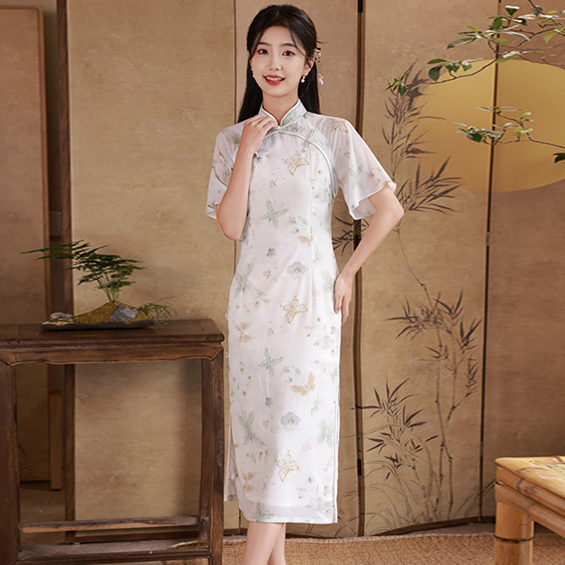 云纱袖改良旗袍连衣裙年轻款少女