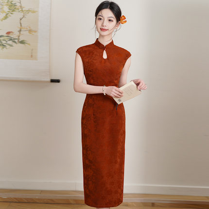 红色提花缎水滴领复古改良旗袍女夏2026新款小个子敬酒服订婚礼服