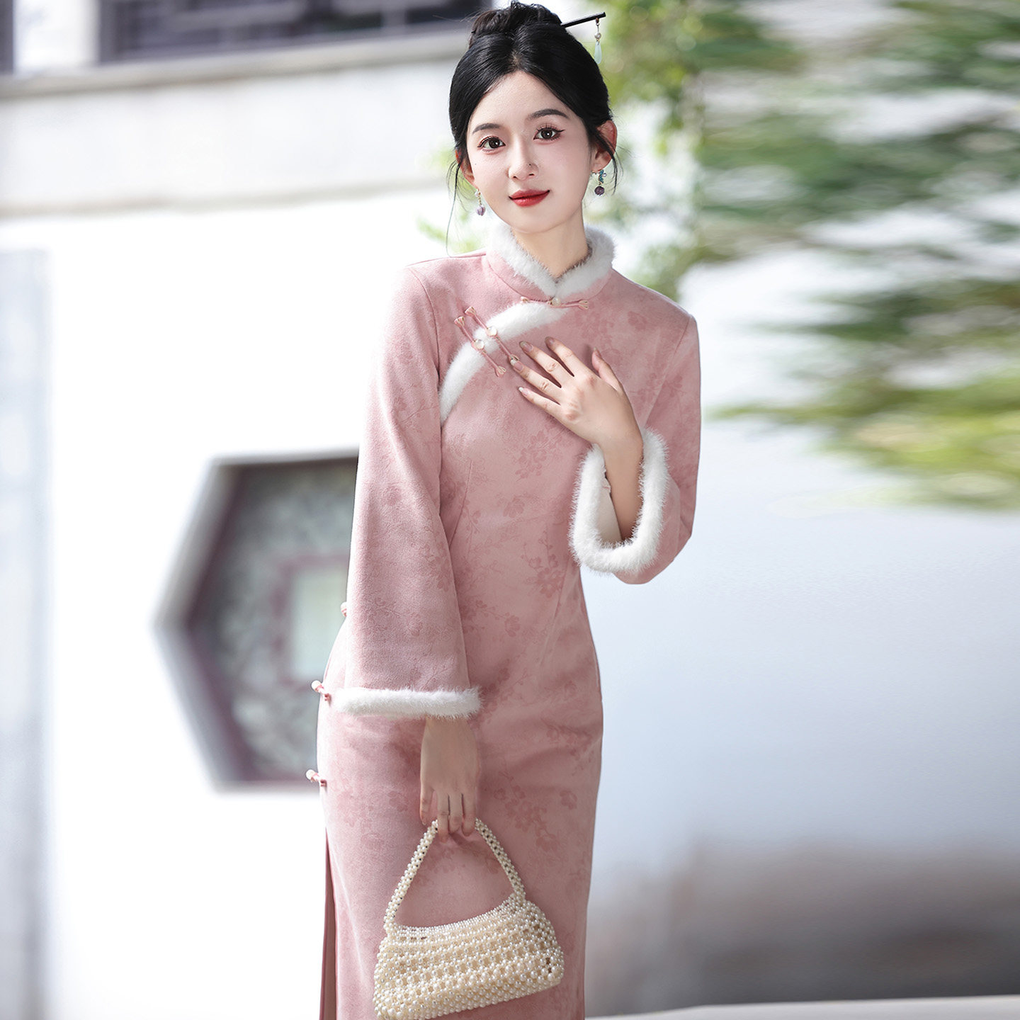 新中式国风时尚优雅复古加绒加厚旗袍长袖2025秋冬新款年轻款粉色,女装/女士精品,旗袍,淘宝优惠券,粉丝福利购,淘宝优惠卷