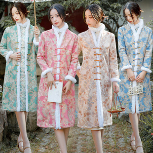 新中式改良旗袍式外套秋冬季2025年新款年轻款少女加绒国风大衣潮