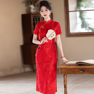 绝美订婚红色蕾丝旗袍2025夏季新款新中式改良敬酒服结婚宴年轻款