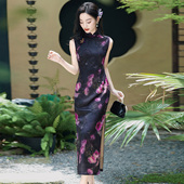 旗袍长款 改良新中式 2025新款 年轻款 夏季 老上海民国高档仿醋酸无袖