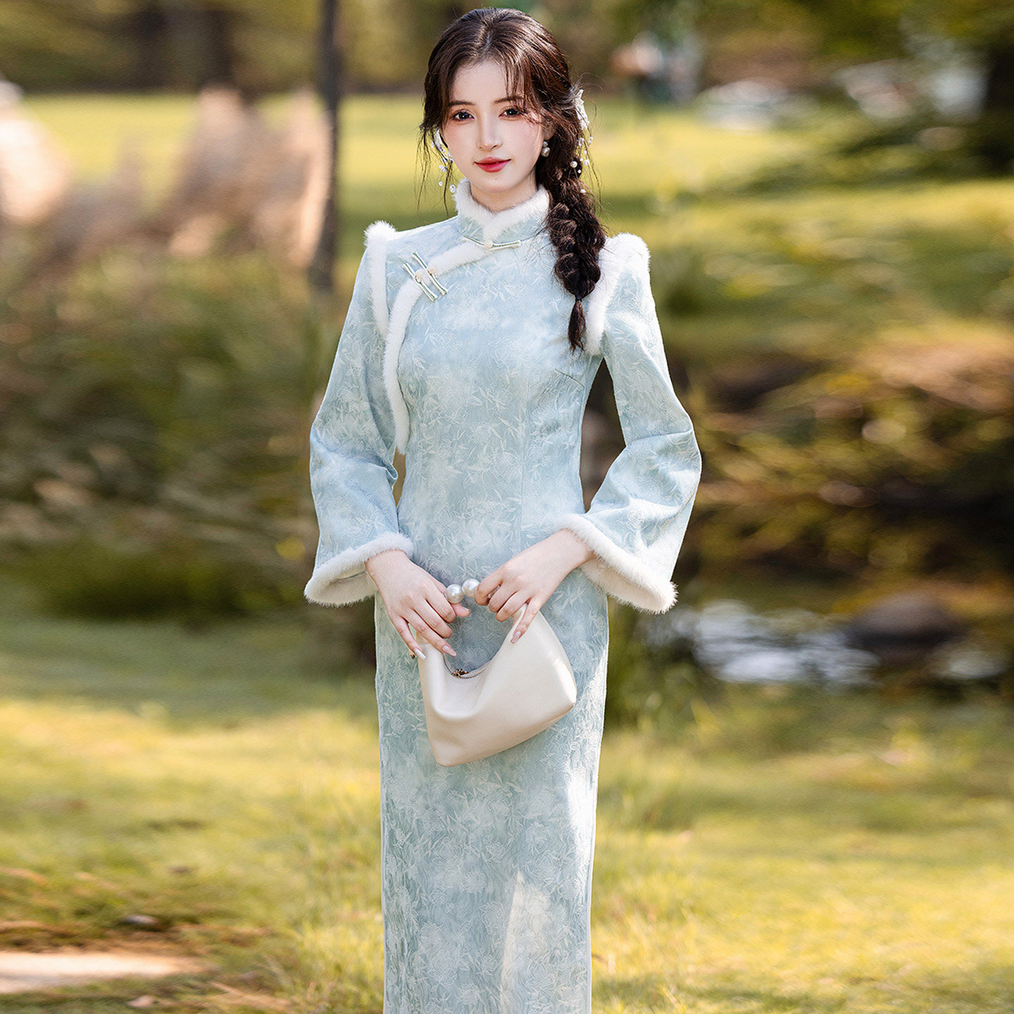 银珠缎加厚长袖旗袍冬装2025新款年轻款新中式改良高端大气上档次