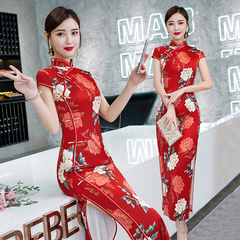 中国风少女紧身旗袍2025年夏季新款中长款复古日常可穿宴会晚礼服