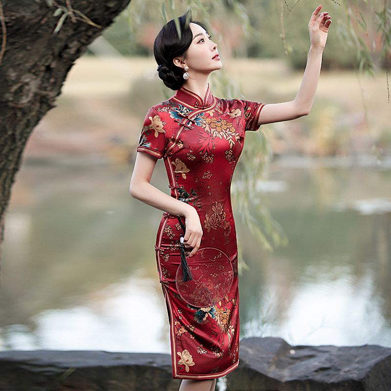 2026夏季新款真丝桑蚕丝日常改良版高端旗袍小个子新中式连衣裙女