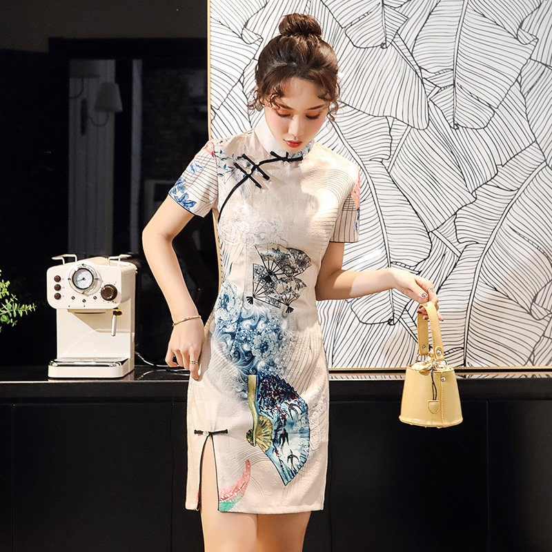 提花旗袍短款夏季新款年轻款女