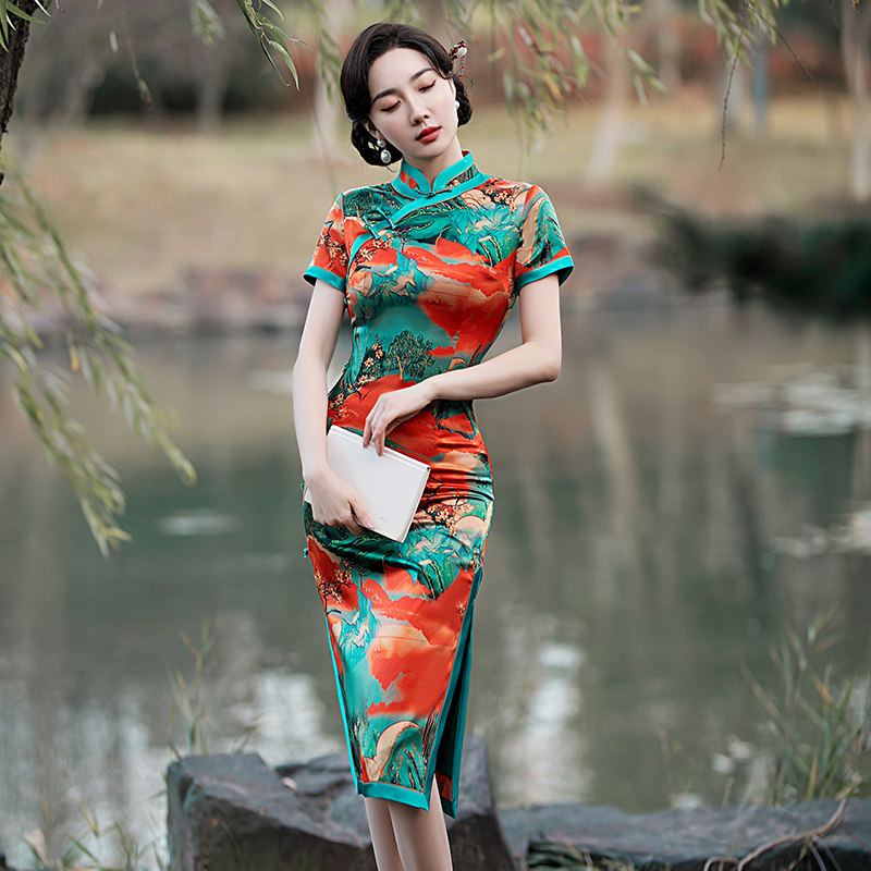 重磅桑蚕丝旗袍现代改良年轻款女