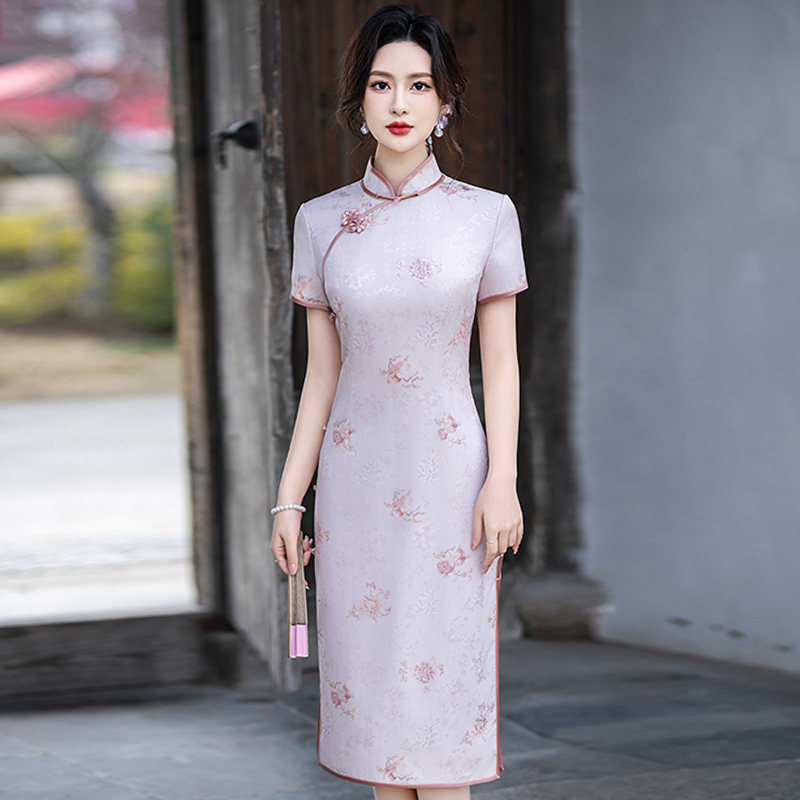 重磅真丝旗袍中长款2026新款夏季新中式改良年轻款妈妈高级感紫色