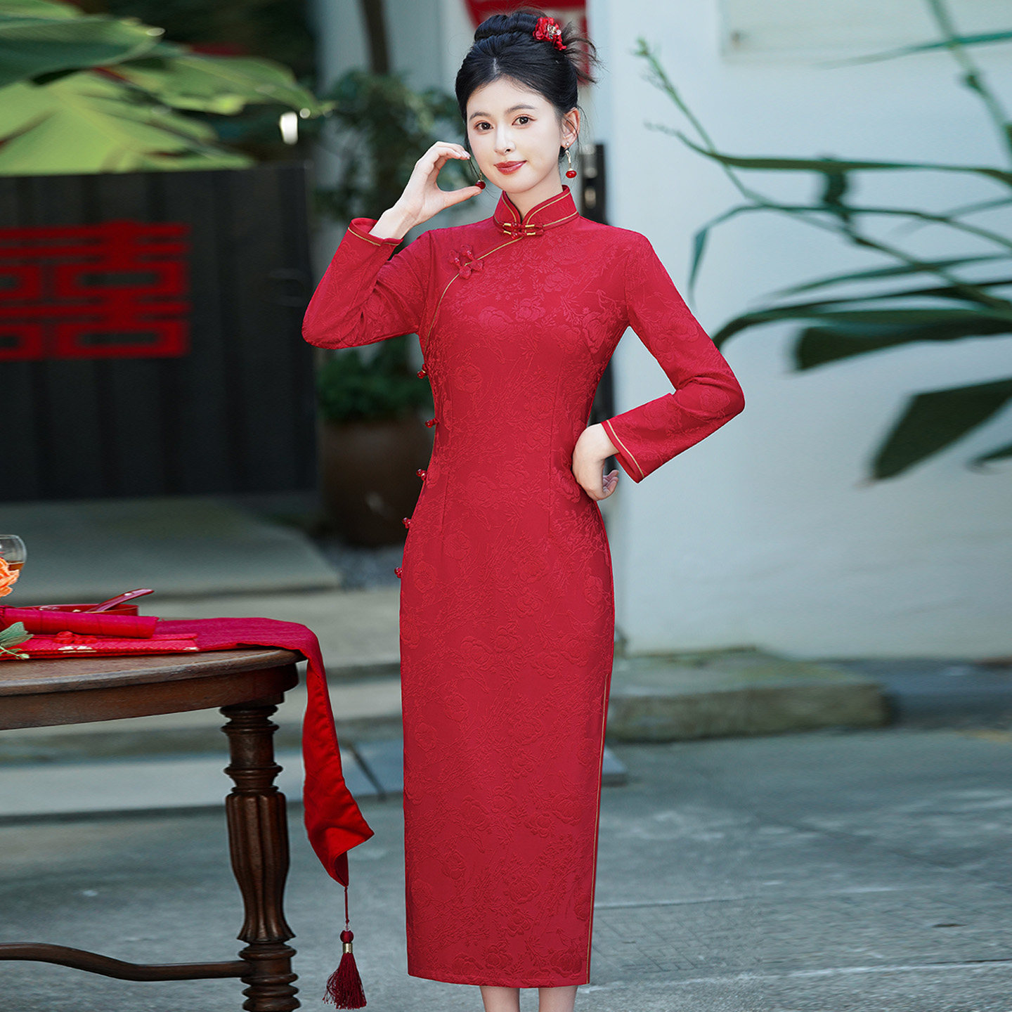 加绒喜婆婆妈妈婚宴装旗袍礼服冬