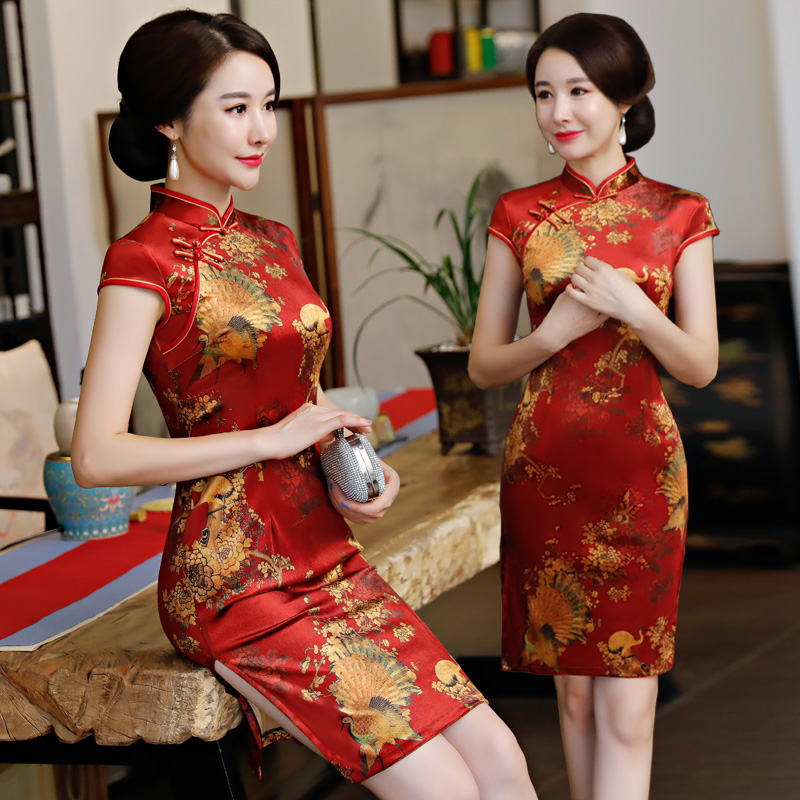 老上海春秋季中长款金丝绒旗袍