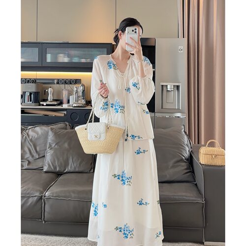 Zwinnie/詹维尼【蓝花刺绣套装】莱赛尔纤维 亚麻 套装 GYT202627