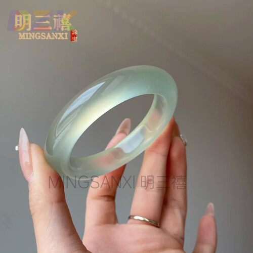 天然岫玉手镯晴水湖水绿抹茶色青冰种阳绿老坑玉石女士饰品玉镯子