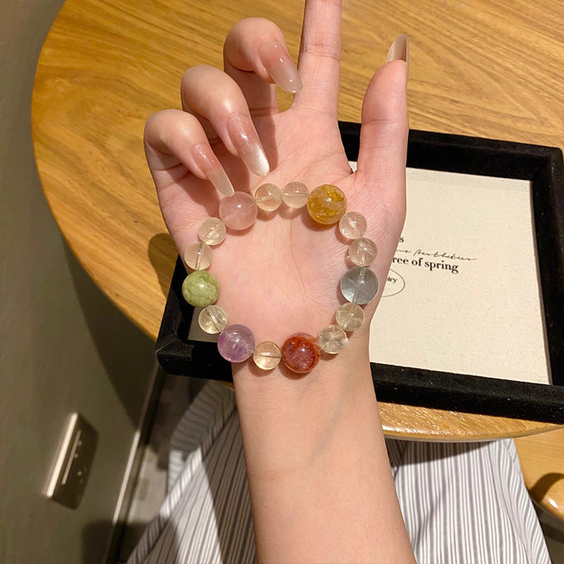 天然彩虹多宝水晶手串手链女款招财转运珠黄粉晶胶花紫晶生日礼物