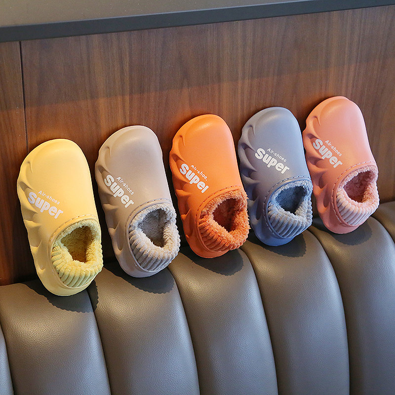 儿童棉拖鞋男童女童防水防滑宝宝棉拖秋冬季中大童室内家居鞋包跟