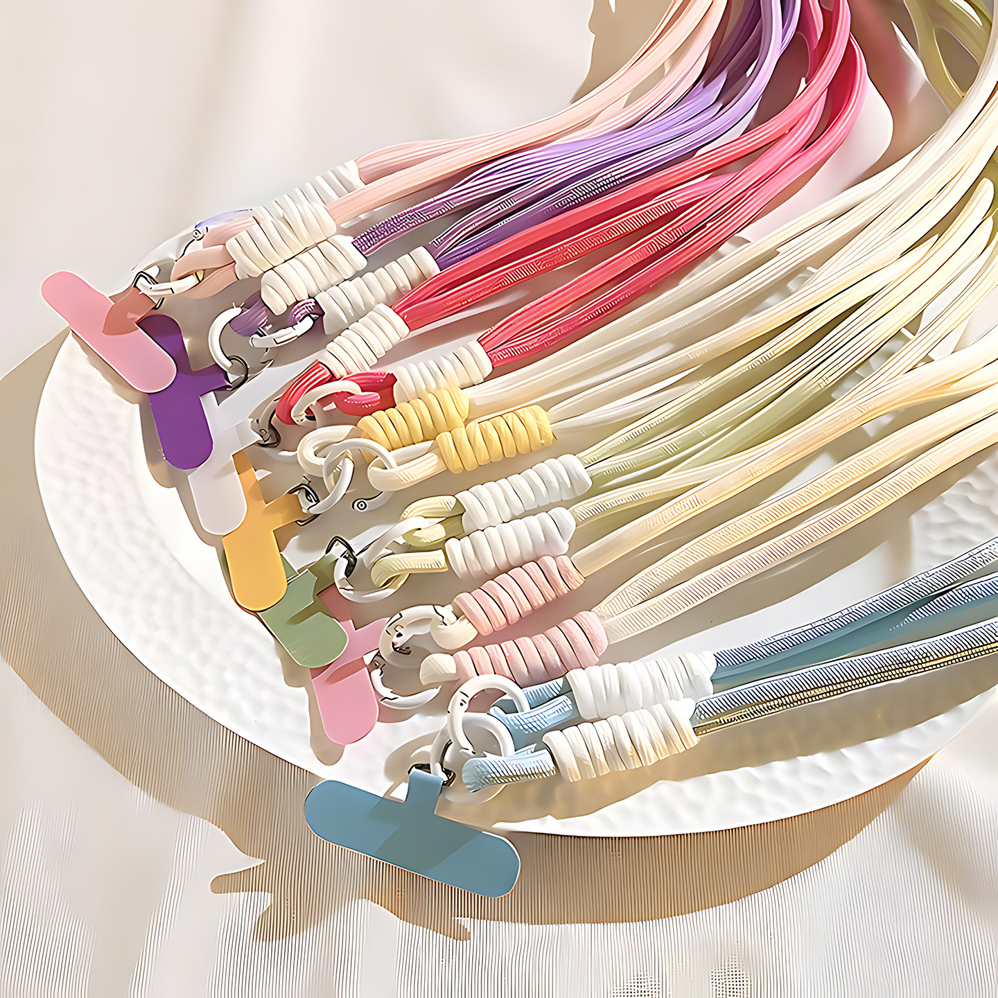 超好看手机斜挎挂绳奶油色防摔尼龙挂脖绳 手机挂绳