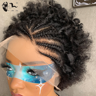 13*4 Afro braids human hair Frontal lace wigs真人发爆炸头套