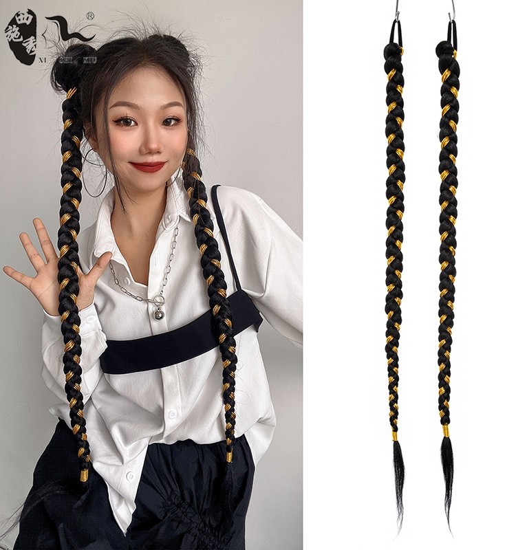 甜酷女孩儿苗疆辫子长款麻花辫三股辫马尾假发古风大辫子造型拍照