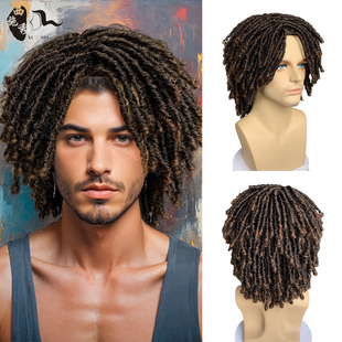 时尚嘻哈男士脏辫短款雷鬼假发爆炸全头套街舞表演夜店非洲黑人烫