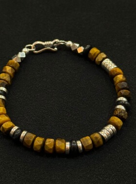 Oasistide 天然虎眼石手链S925银手串男女手链潮流情侣款送礼物