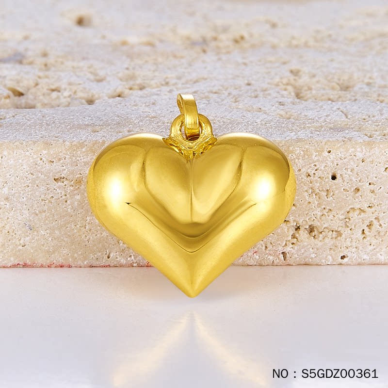 足金999纯金5g黄金大胖心立体光面爱心心形吊坠