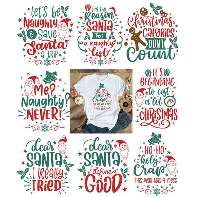 新品Funny Christmas Quotes Heat Transfer On Clothes Santa Tr