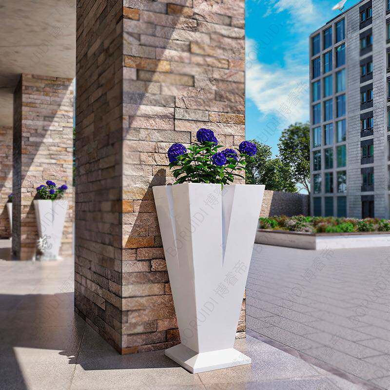 玻璃钢方形高花盆学校医院异形创意花器FRP树脂造型花钵户外花瓶