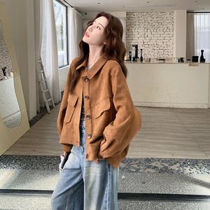 休闲咖色高级感咖色麂皮绒外套女春秋2025新款爆款巨好看夹克上衣图片