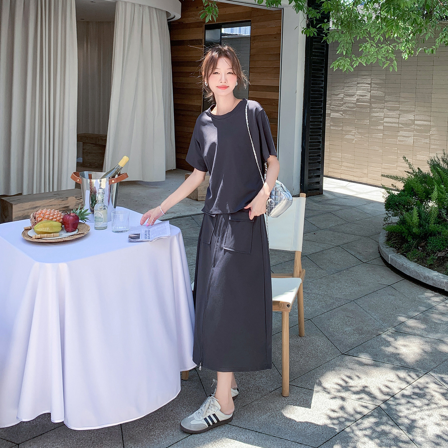 韩版设计感气质减龄假两件连衣裙女2025夏季新款条纹披肩A字长裙,女装连衣裙,2C302