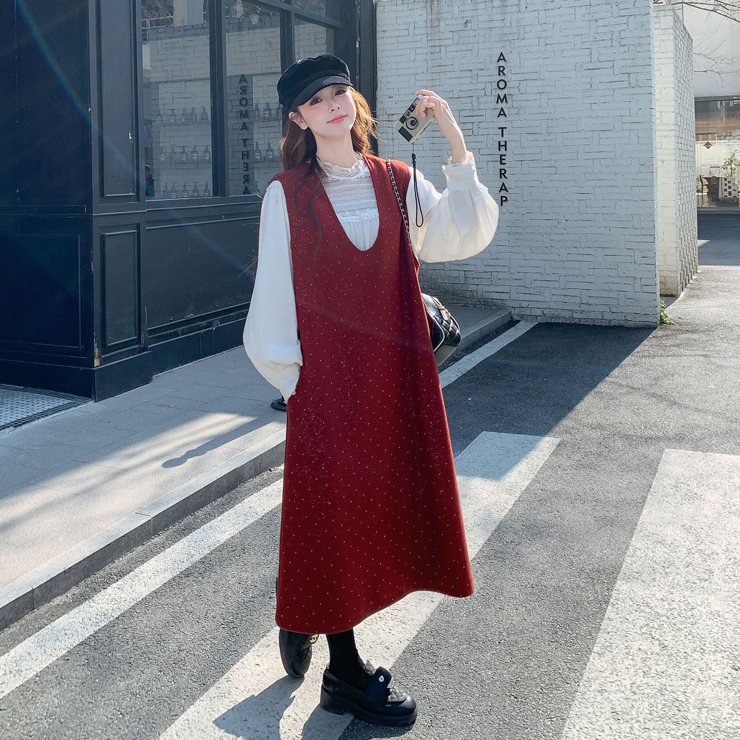 【新品】新年战袍烫钻呢料背心裙货号7018-P150-K208,女装连衣裙,2C302