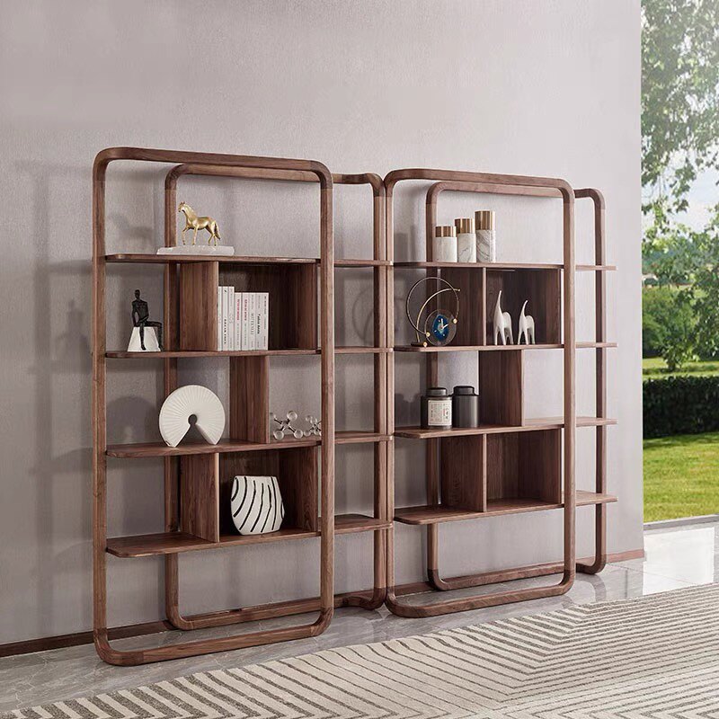 北美黑胡桃木书架全实木展示架现代简约组合书柜陈列架客厅隔断架