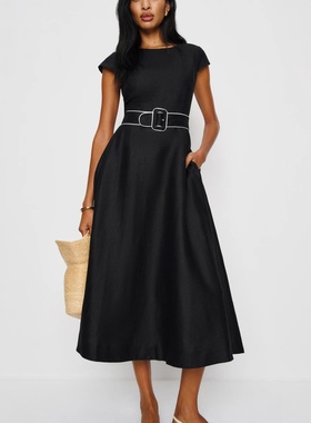 Felipe 通勤  亚麻 收腰 显瘦 短袖 连衣裙