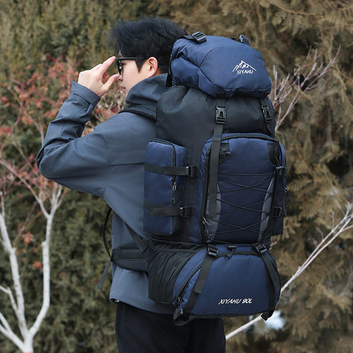 新款户外90L大容量登山包轻便防水双肩背包男休闲徒步旅行露营包
