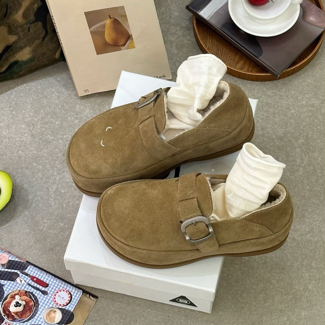 【189】真皮厚底博肯 加绒女鞋毛毛鞋