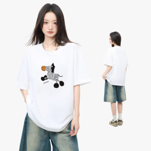 青少年潮流宽松多彩百搭打底上衣短袖 新款 体恤女夏季 全棉230g短袖