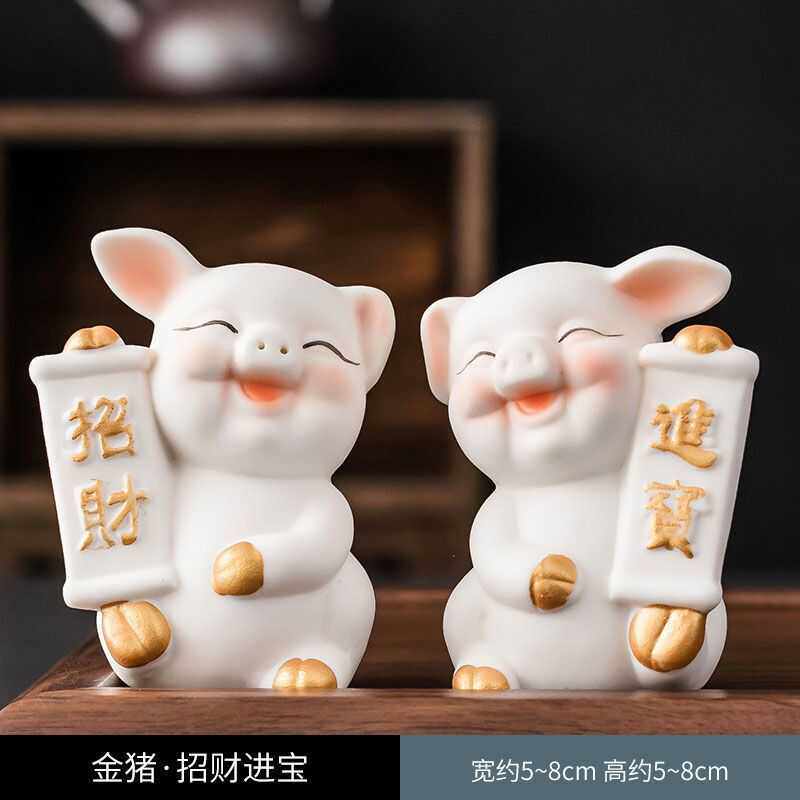泡茶福气猪牛兔陶瓷迷你赏玩配件