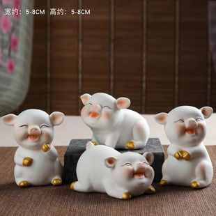 德化白瓷猪猪摆件可爱五福招财进宝茶宠车宠超萌桌面茶车玩小摆件