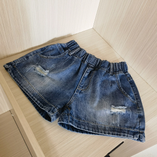 松紧皮筋牛仔短裤女宽松直筒阔腿裤休闲破洞水洗洋气显瘦夏季热裤